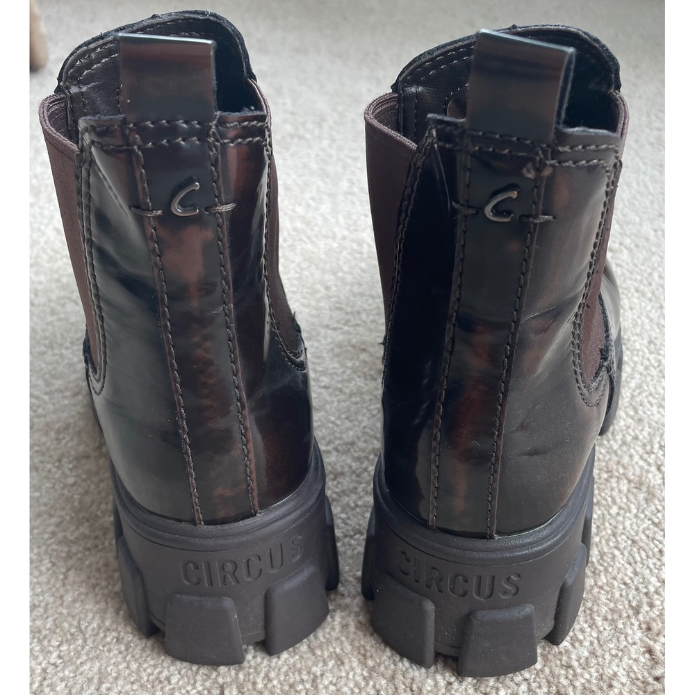 Circus by Sam Edelman Darielle Brown/Wine Patent Lug Sole Chelsea Boots Womens 9 - Picture 4 of 5